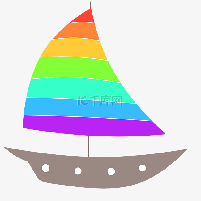 彩色风帆的帆船插画