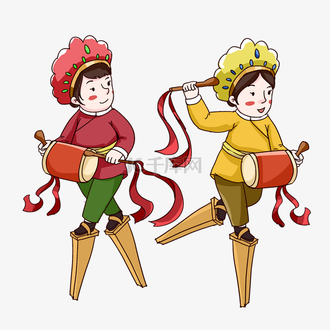 中国传统习俗踩高跷打腰鼓年俗