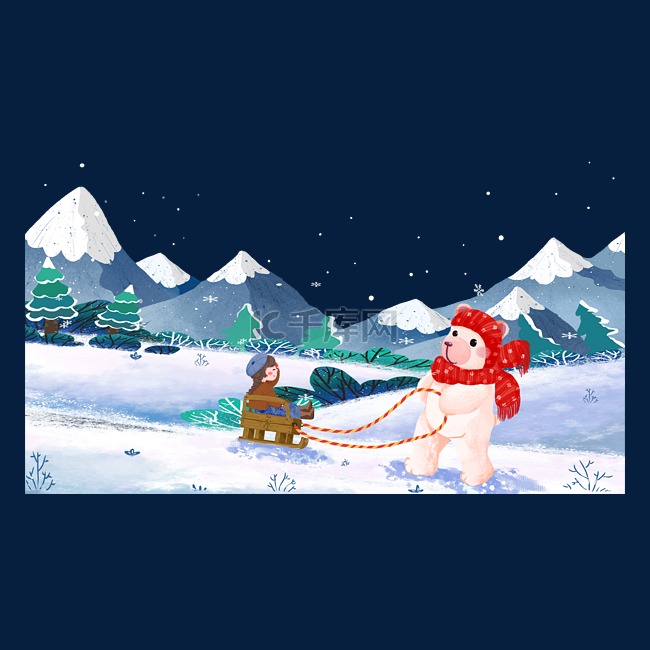 小雪大雪圣诞节熊和女孩冬天节气