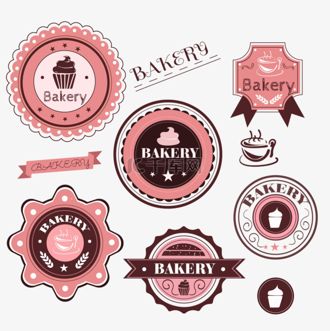 棕粉色蛋糕烘焙店徽章