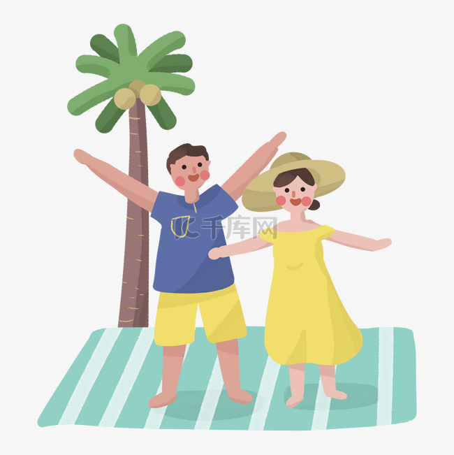 夏季夏日情侣开心户外旅行椰树