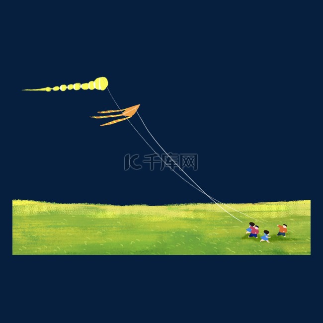草坪草地孩子放风筝