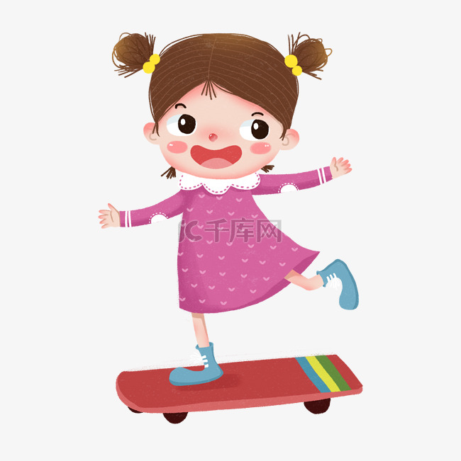 卡通玩滑板车小女孩