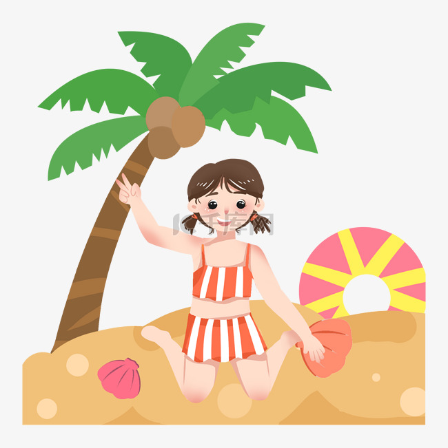 夏季女孩沙滩玩耍素材