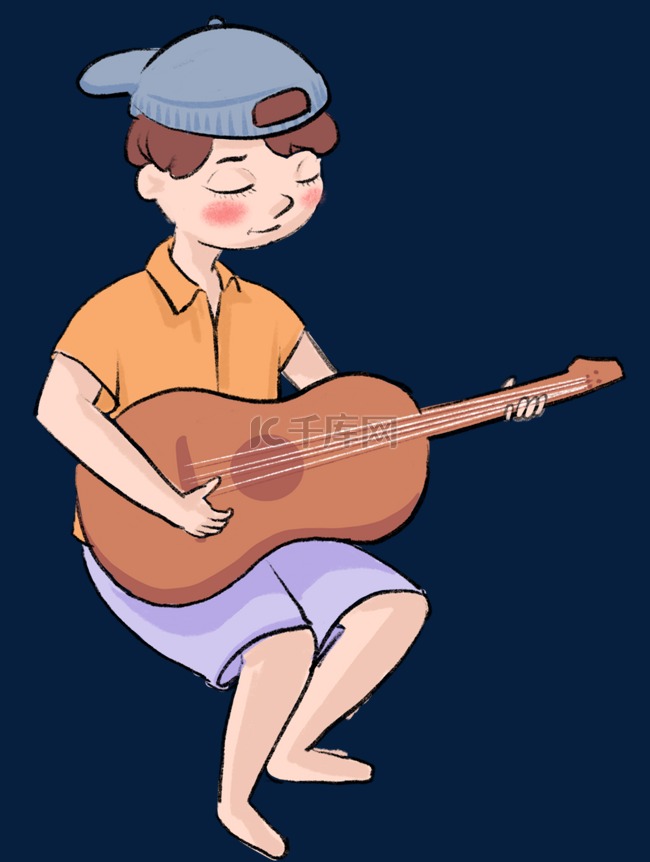 弹吉他的卡通男孩