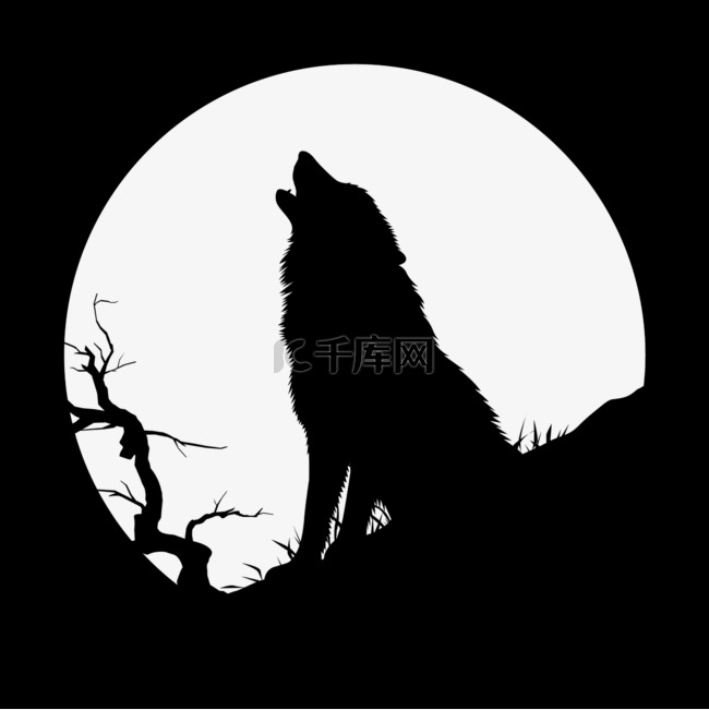 有月亮的夜晚森林狼剪影