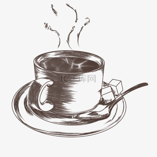 手绘线描咖啡杯