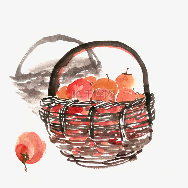 水墨画丰收的柿子