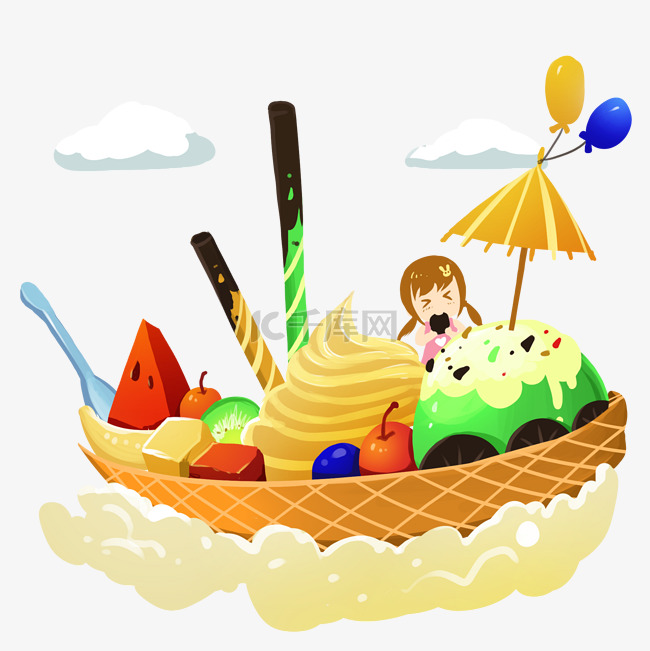 夏天黄色扁平风元素雪糕甜品