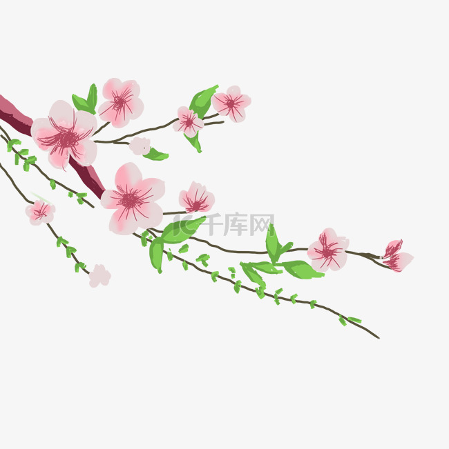 中秋节手绘粉花绿叶国庆