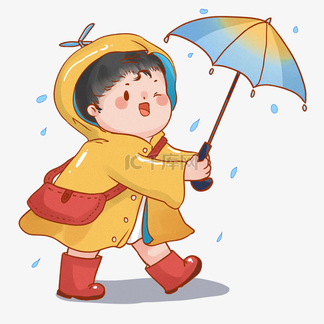 小女孩下雨打伞可爱插画