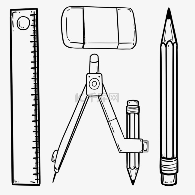 手绘线性学习用品