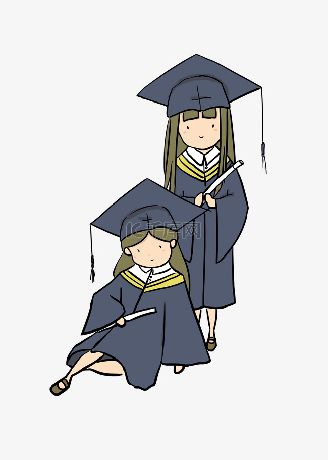 两个穿着毕业服的女生的毕业照