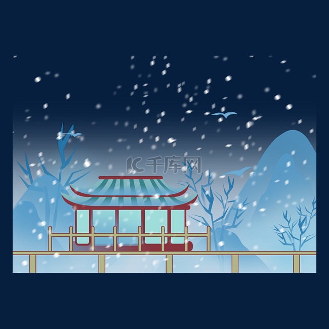 中国风冬天建筑雪景