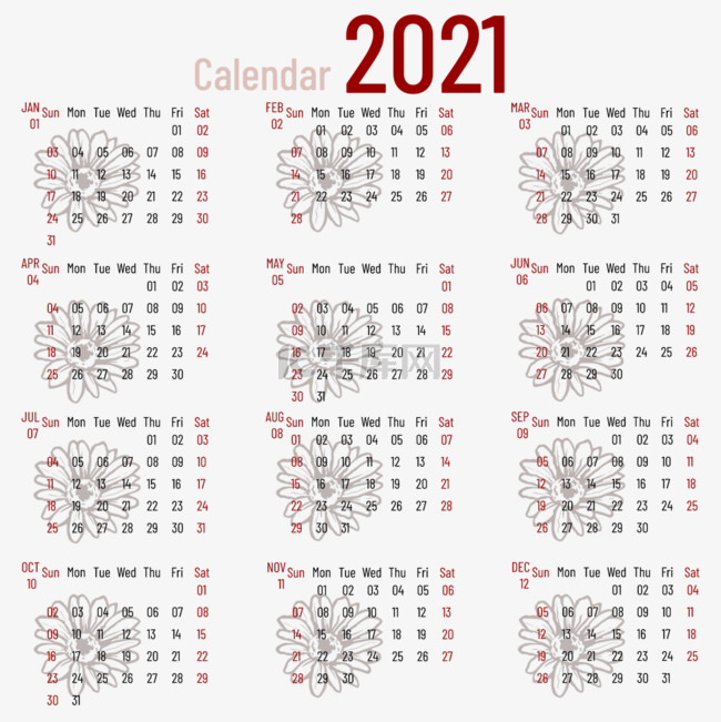 2021calendar红黑色日历