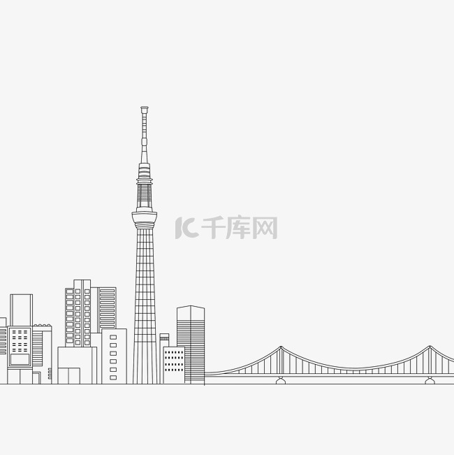手绘线描日本城市建筑