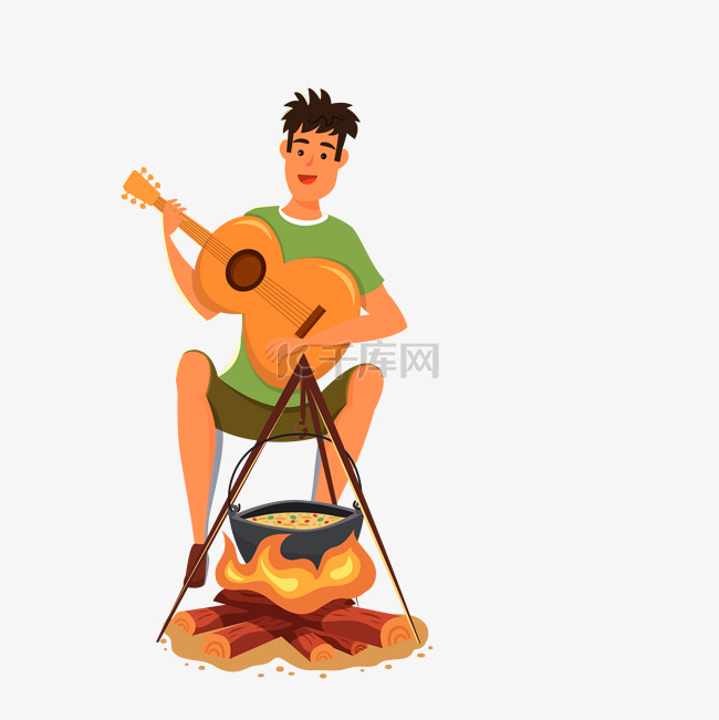 卡通男孩在弹吉它免抠图