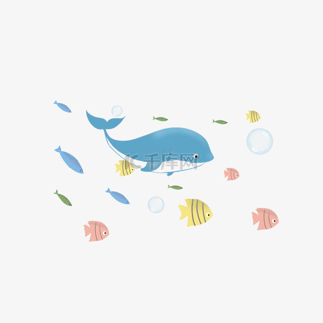 海底可爱小鱼鲸鱼手绘插画免费