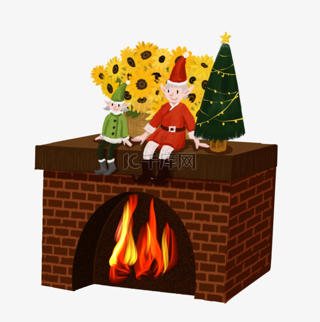 圣诞节冬季圣诞树炉火