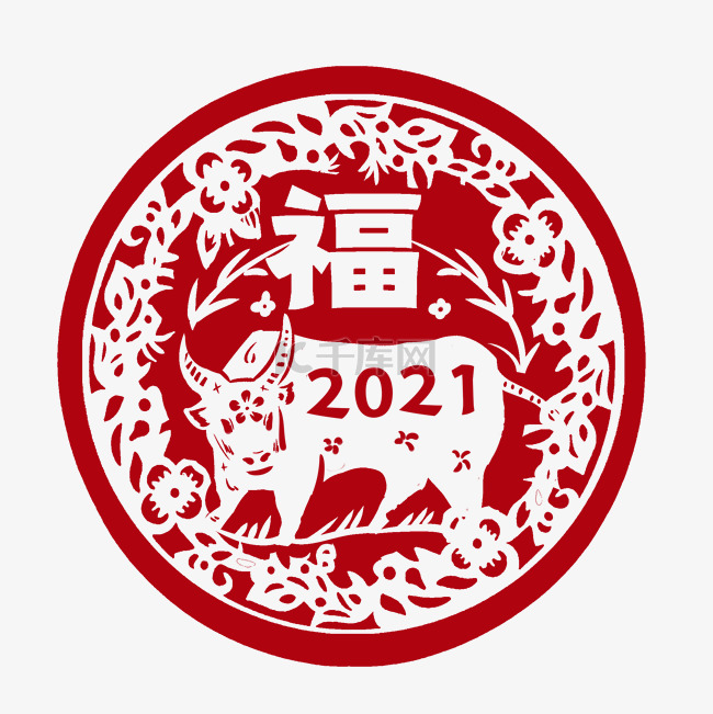牛窗花剪纸2021牛年新年春节
