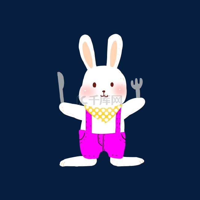 可爱小白兔开餐插画