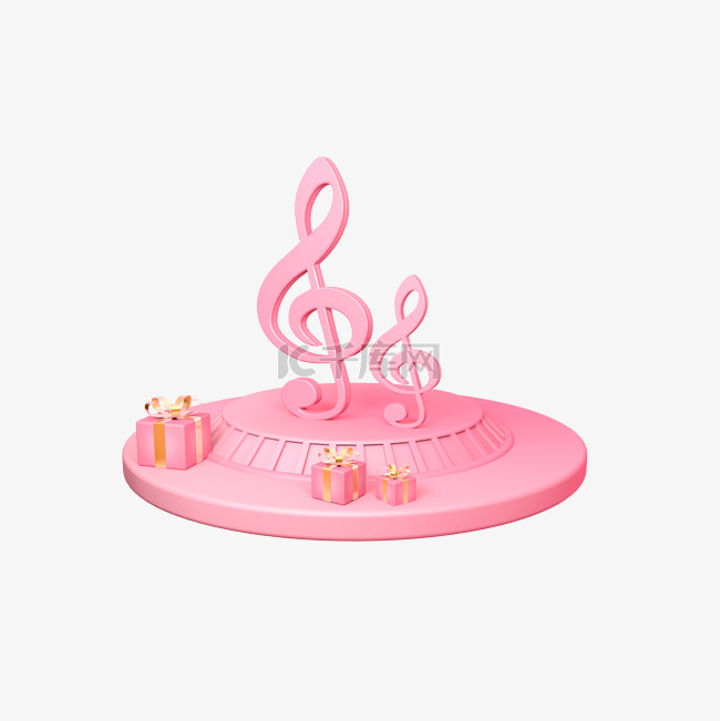 立体粉色音乐符号C4D装饰