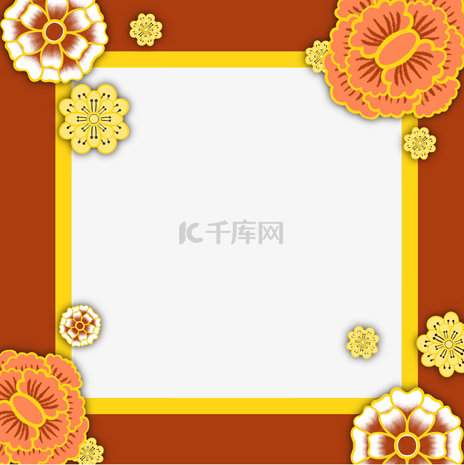 中式剪纸花朵花框