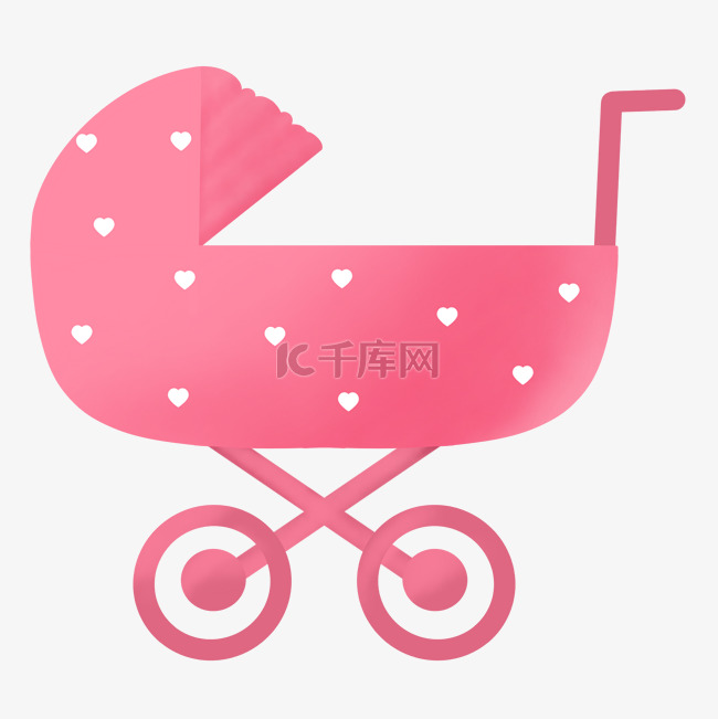 粉红色爱心装饰卡通婴儿车