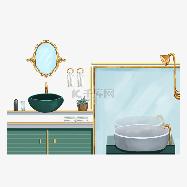 浴室卫浴插画配色设计