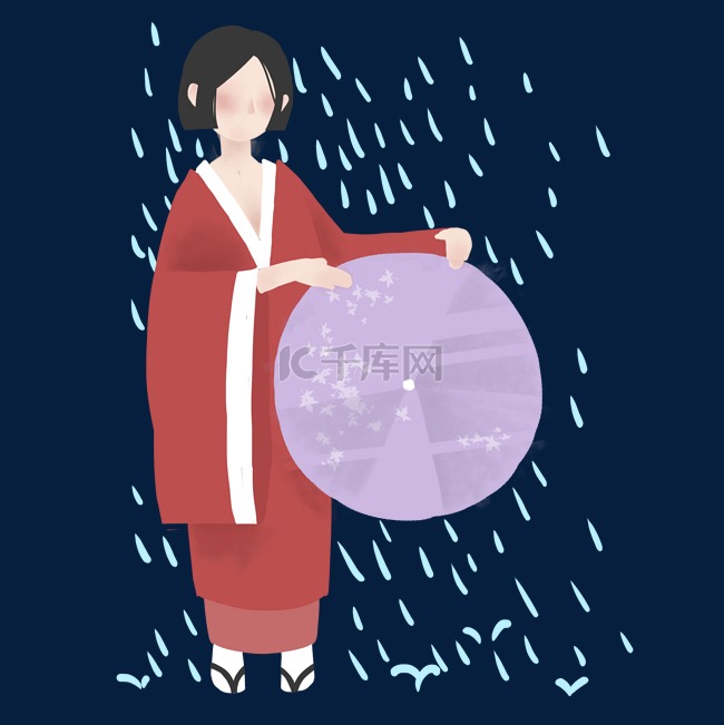 谷雨红衣服女孩插画