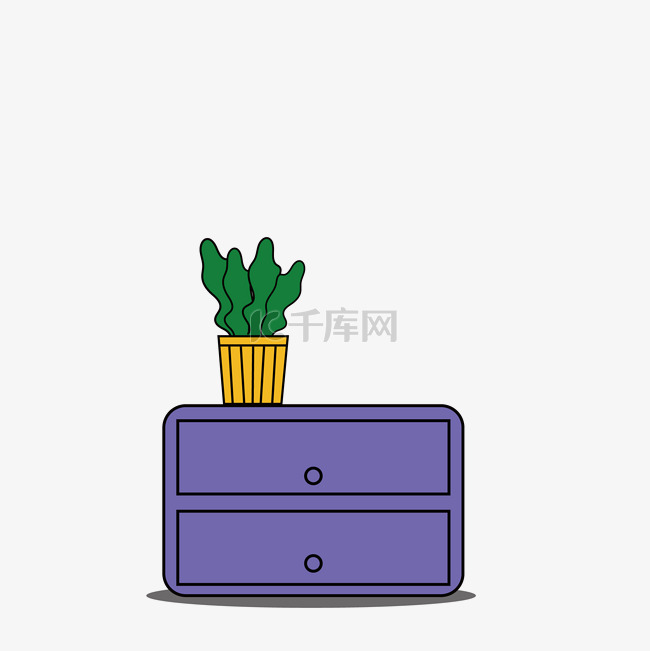 放着绿色植物的紫色柜子免抠图