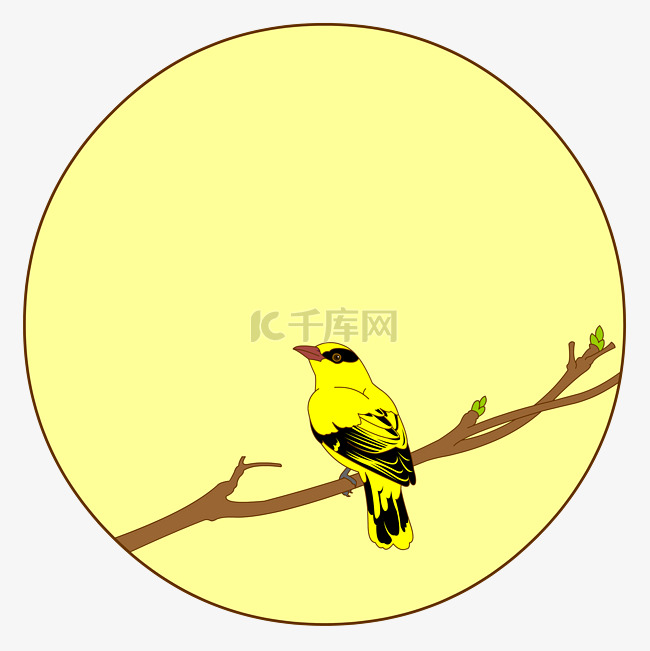 中国风花鸟圆形边框黄鹂矢量免抠