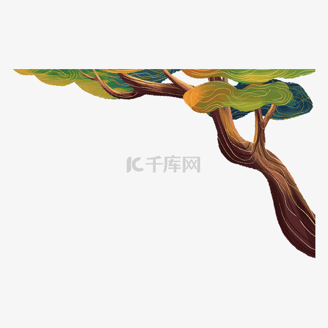 中国风国潮风描金松树树木