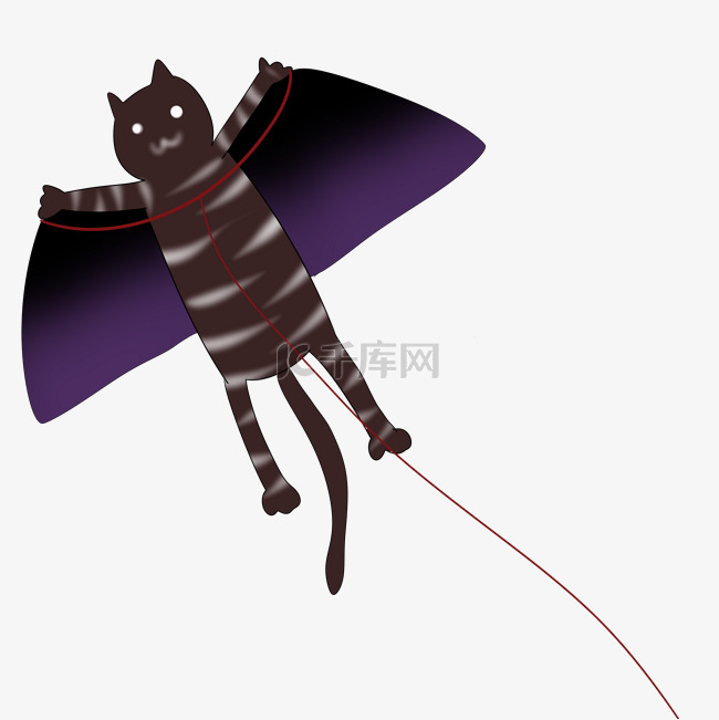 可爱的小猫风筝插画