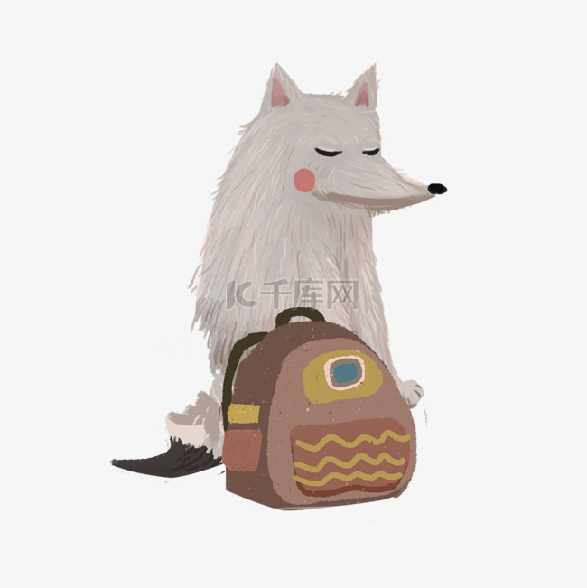 灰色狗狗和书包