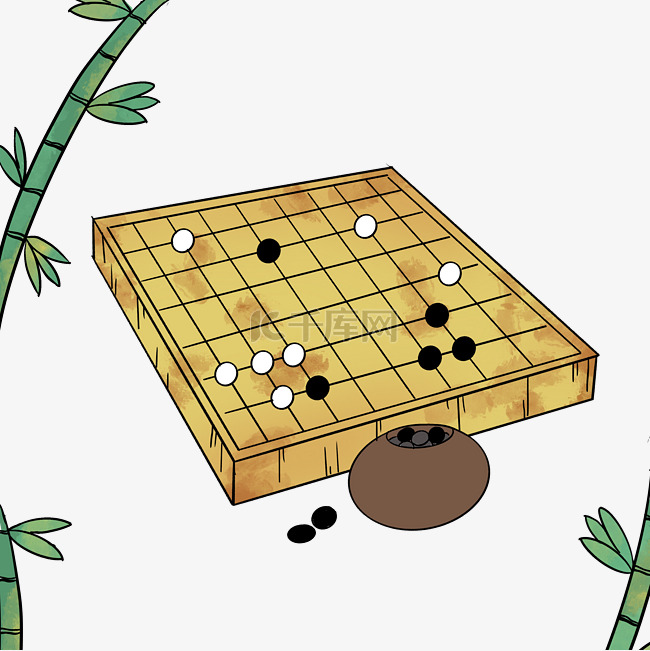 围棋棋盘和竹子