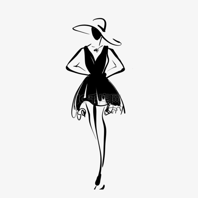 抽象时尚女人时尚插画黑色线条