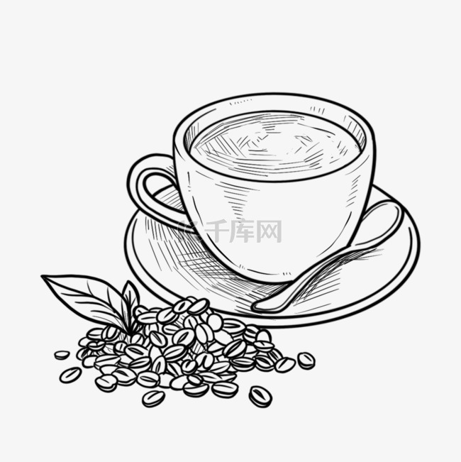 黑色和白色线描咖啡插画元素