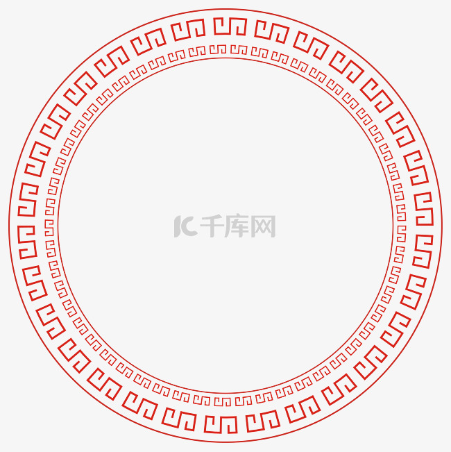 中式红色简约回形纹圆框