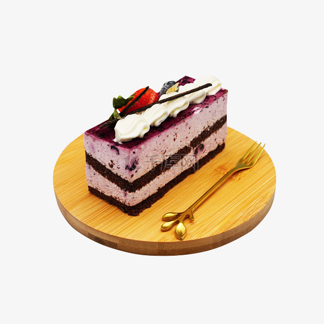 圆形木盘蓝莓蛋糕