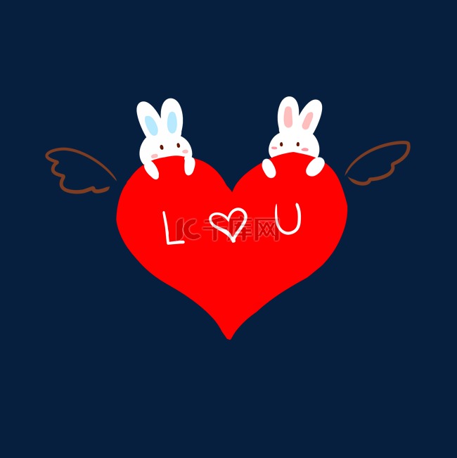 天使爱心小兔兔插画