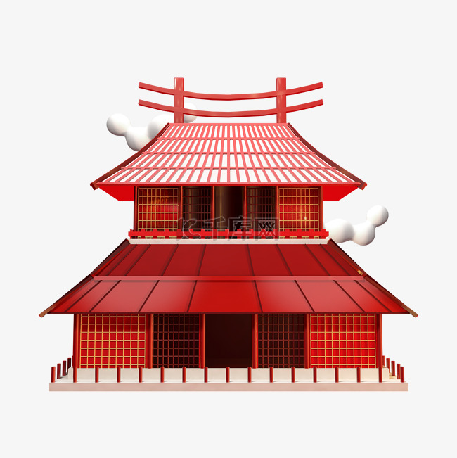 红色古风寺庙