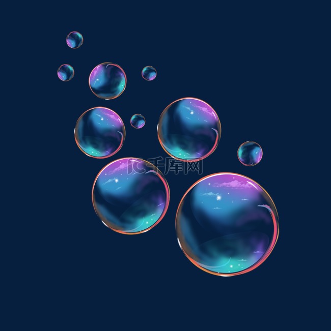 手绘透明彩色肥皂泡泡元素