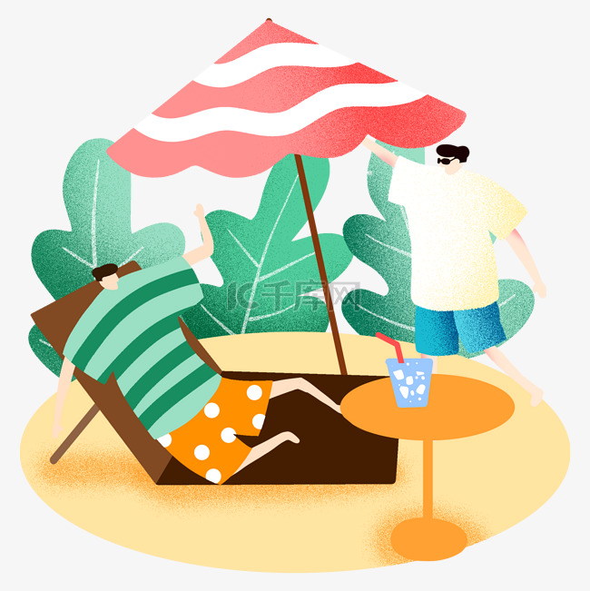 夏季遮阳伞插画