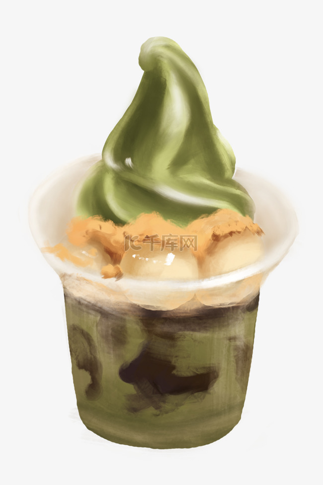 抹茶冰淇淋卡通插画