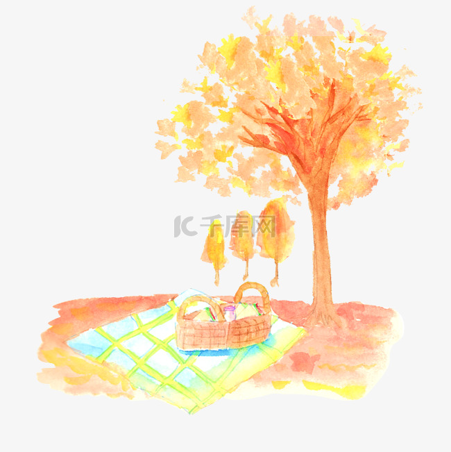 野餐秋季水彩场景