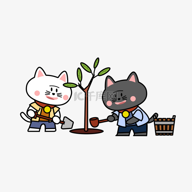 植树节猫猫种树树