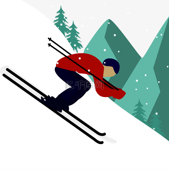 手绘卡通创意滑雪人物