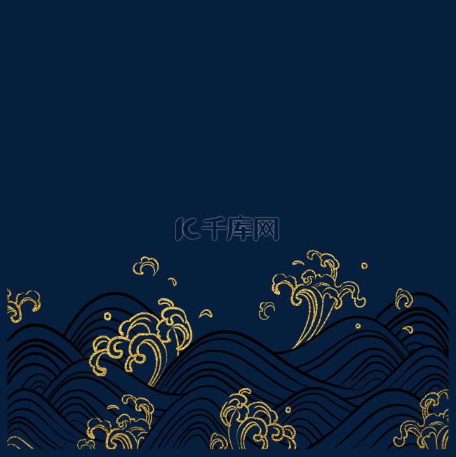 日本浮世绘海浪金箔纹