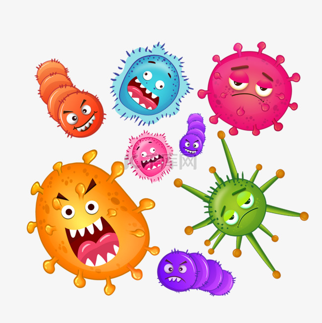 手绘卡通细菌病毒微生物医学插图